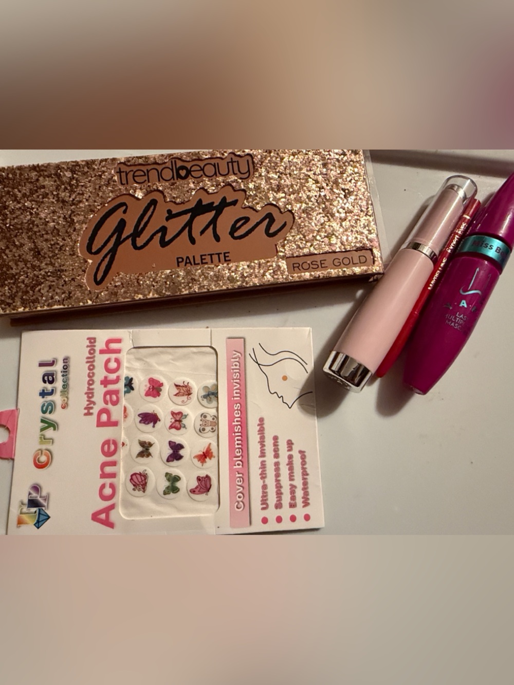 Crystal Hydrocolloid Acne Patch - Butterfly Designs, Pink Palette & Makeup